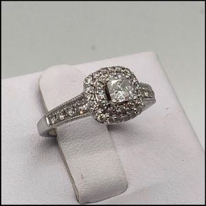 ~SOLD~14K White Gold Diamond Halo engagement Ring